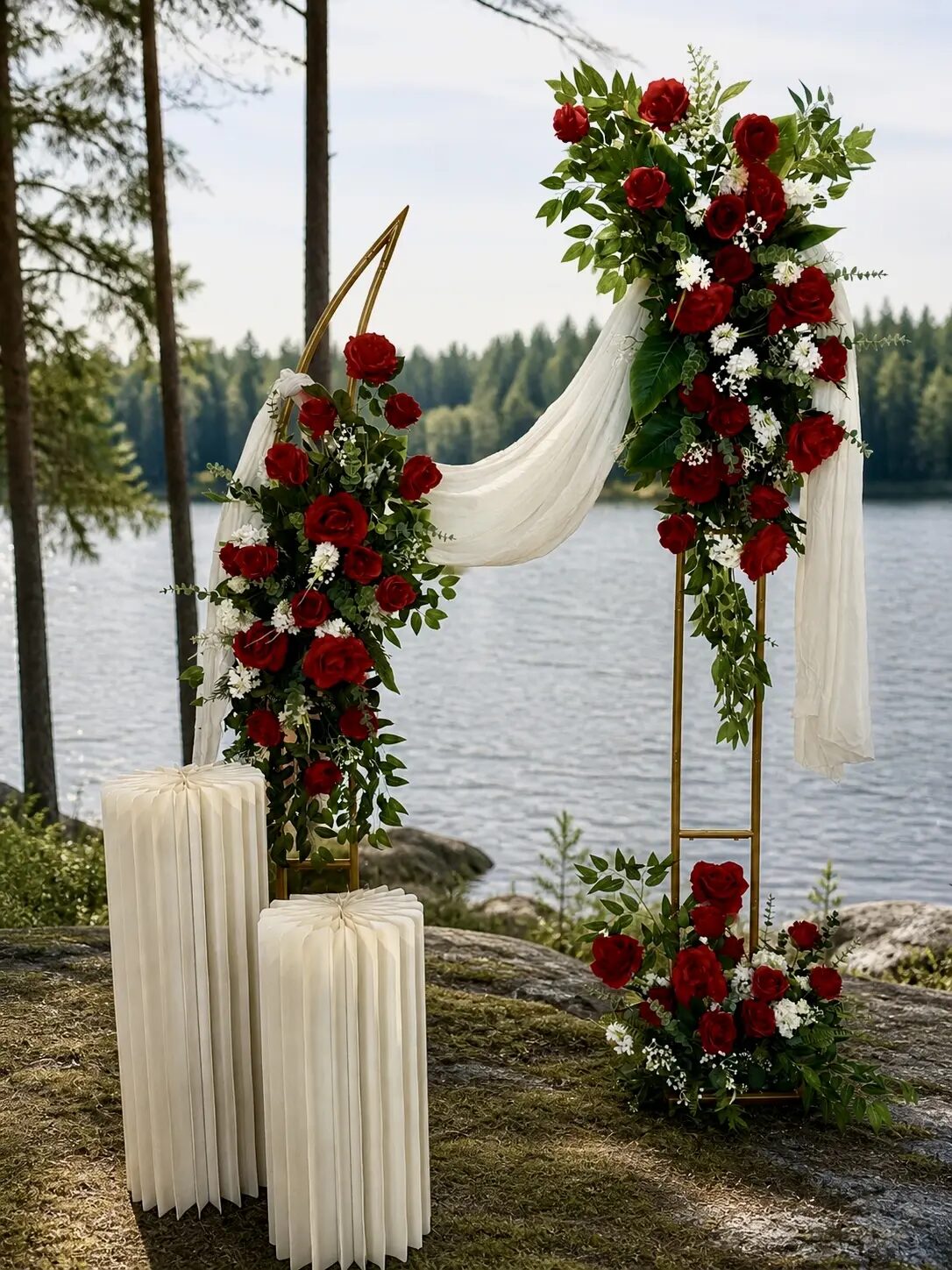 Red rose arches in the forest
