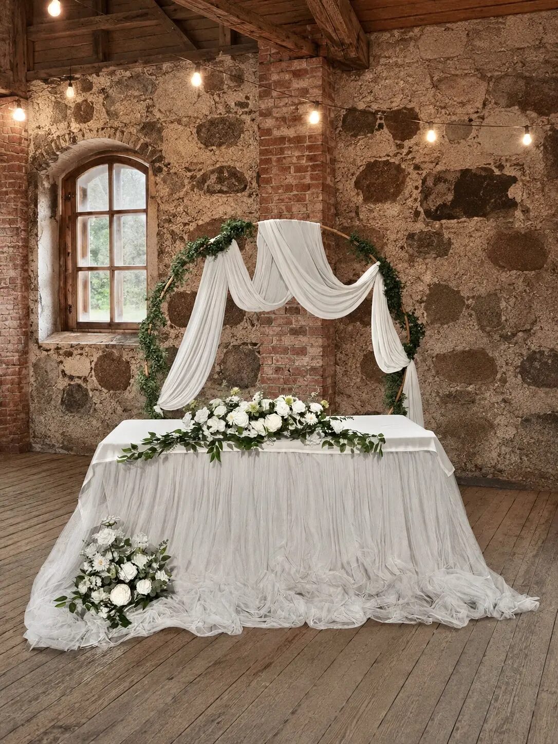 Wedding setup in a stone hall